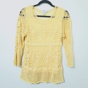 Coldwater Creek Womens Yellow Crocheted Top Size L